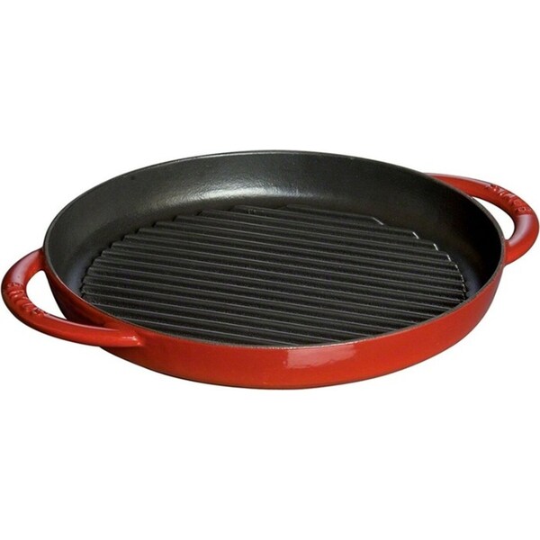 Staub Pure Round 26cm Cast Iron Grill Pan Induction/Stovetop Cookware Cherry Red