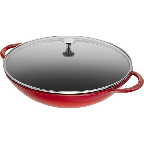 Staub 32cm/5.7L Stainless Steel Wok Kitchen Cooking/Frying Pan w/ Glass Lid Red