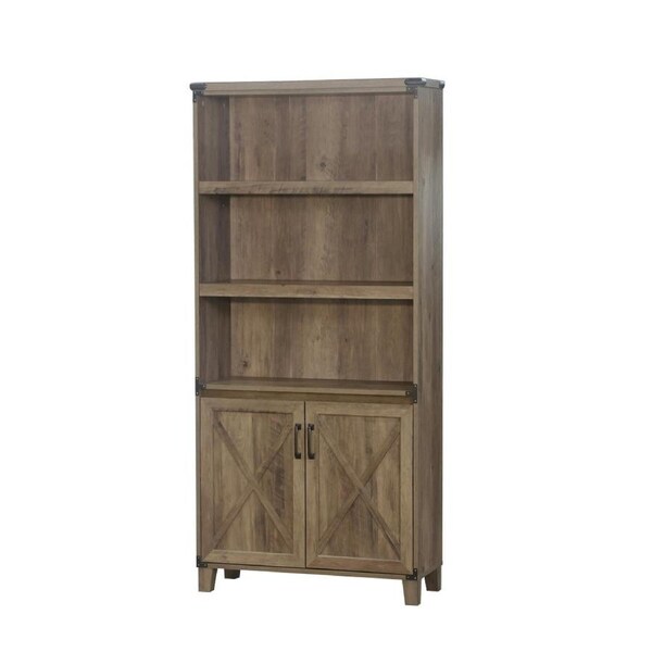 Maestro Furniture Cairo 5-Tier Bookcase Shelf Bookshelves Storage Cabinet W/ Doors- Rustic Oak