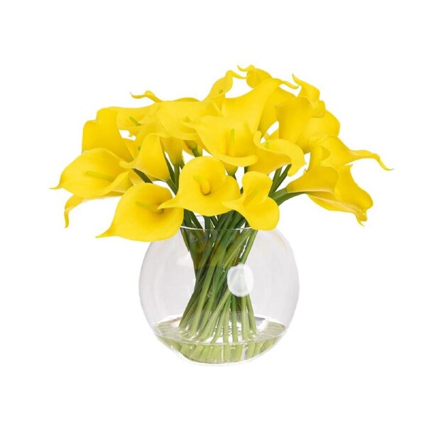 Glamorous Fusion Real Touch Yellow Calla Lily 27cm Artificial Faux Plant Flower Decorative In Fishbowl Vase