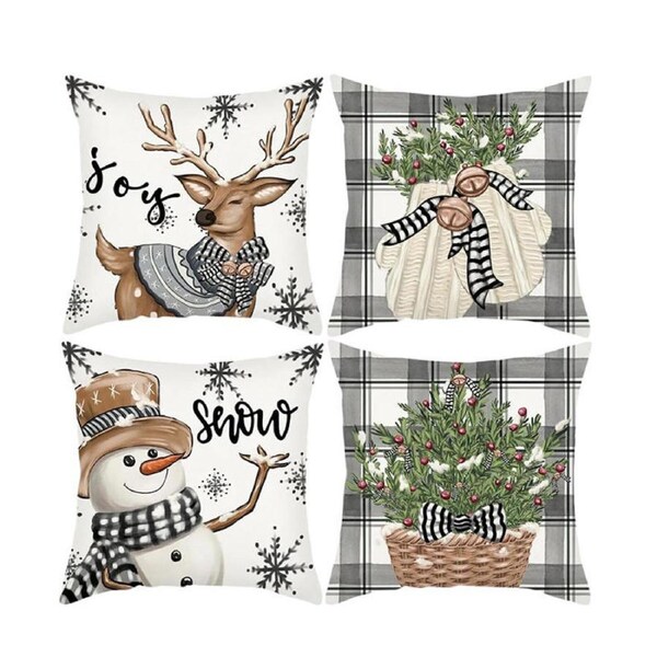Nevenka 4Pcs Christmas Pillow Covers 45 x 45cm Snowman Reindeer Pattern Cushion Decorative