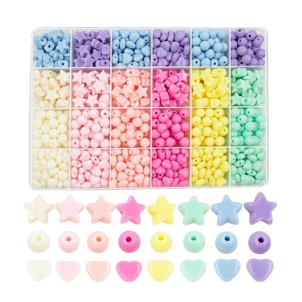 Nevenka 720Pcs Candy Color Acrylic DIY Heart Beads Star And Round Beads