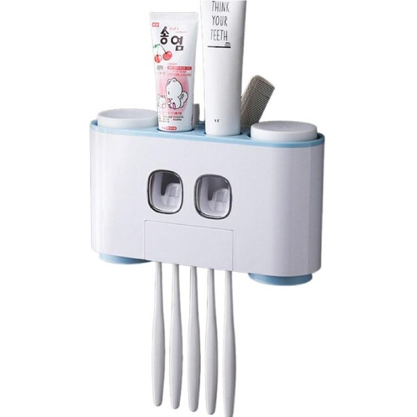 Nevenka Toothbrush Holder Multifunctional Wall Mounted Toothpaste Squeezer Kit-Blue