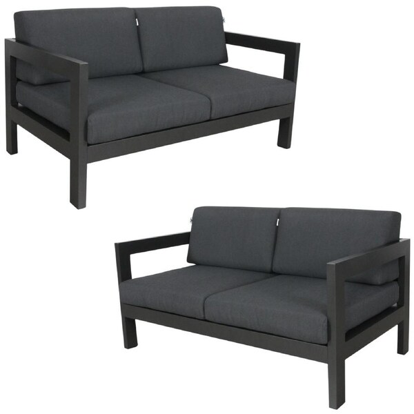 Outie 2pc Set 2+2 Seater Outdoor Sofa Lounge Aluminium Frame Charcoal