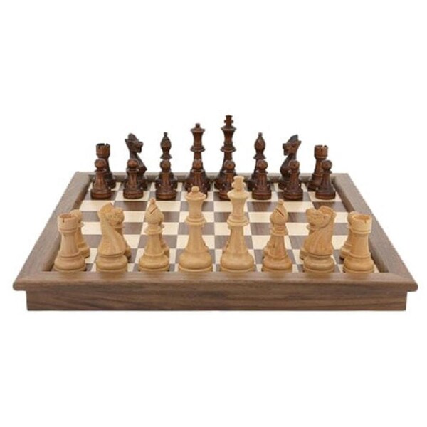 Dal Rossi 18 inch Folding Inlaid Walnut Chess Set