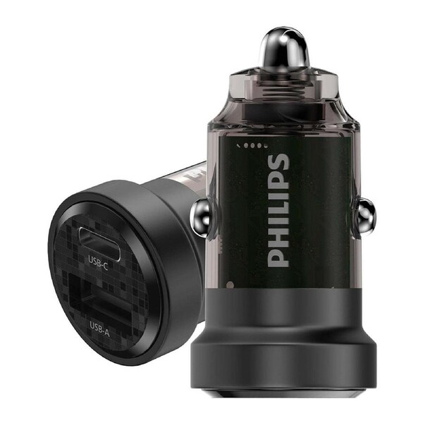 Philips Ultra Fast Dual USB-A/Type-C Port Car Charger For iPhone/Samsung Black