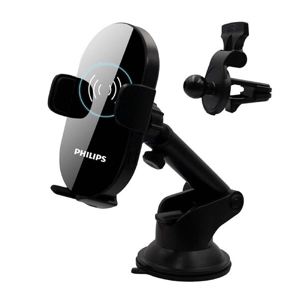 Philips 15W Qi Wireless Fast Charger Car Mount For Apple iPhone 14 Pro Max BLK