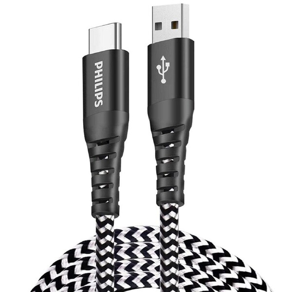 Philips 125cm USB-A/USB-C 480Mbps Fast Charge Cable For iPhone/Samsung Black