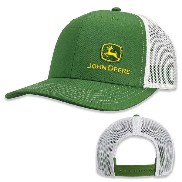 John Deere Moline 112 Fit Themed Mens Cotton/Mesh Trucker Hat/Cap Green/White