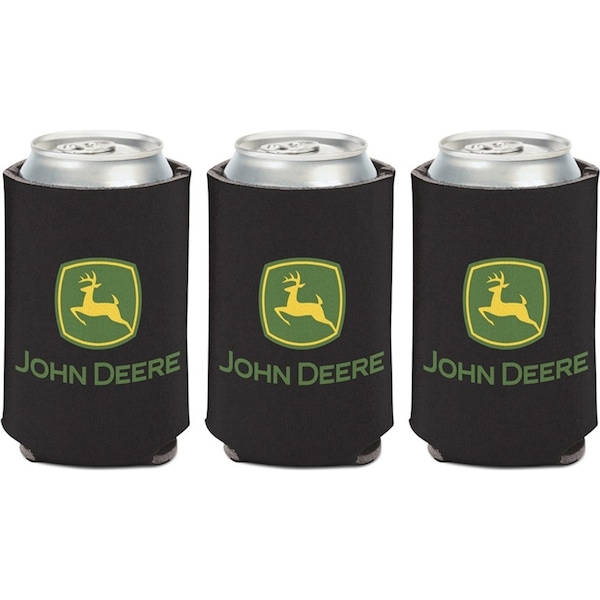 3PK John Deere Foam Can Cooler/Stubbie Holder w/2-Sided Logo 12oz/375ml Black