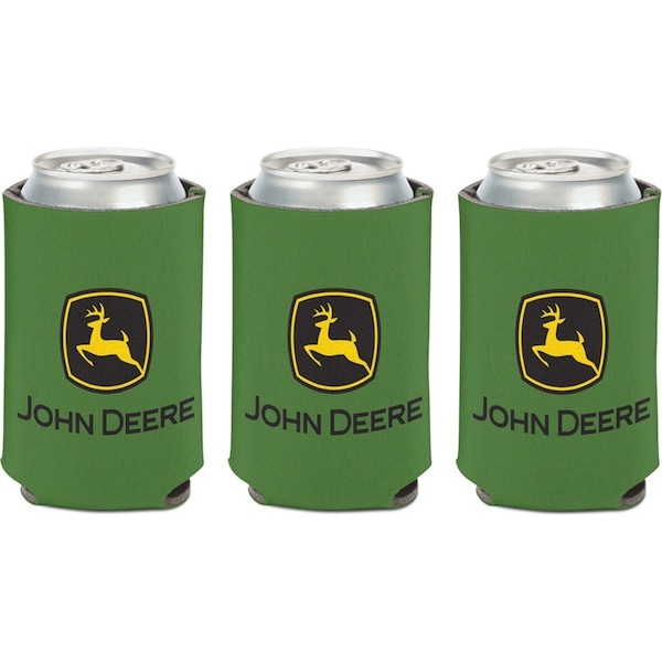 3PK John Deere Can Cooler/Stubbie Holder Two Sided Logo 12oz/375ml Green/Yellow