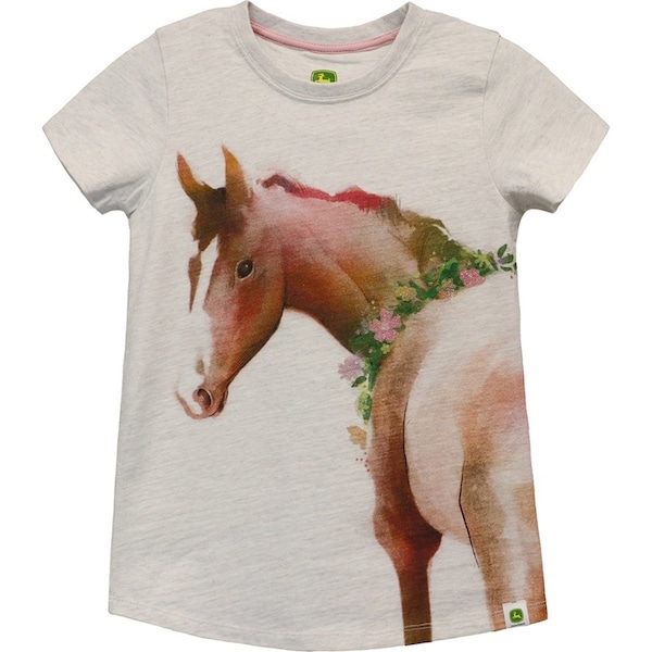 John Deere Horse Themed 100% Cotton Short Sleeve T-Shirt/Tee Youth Size 10 Cream