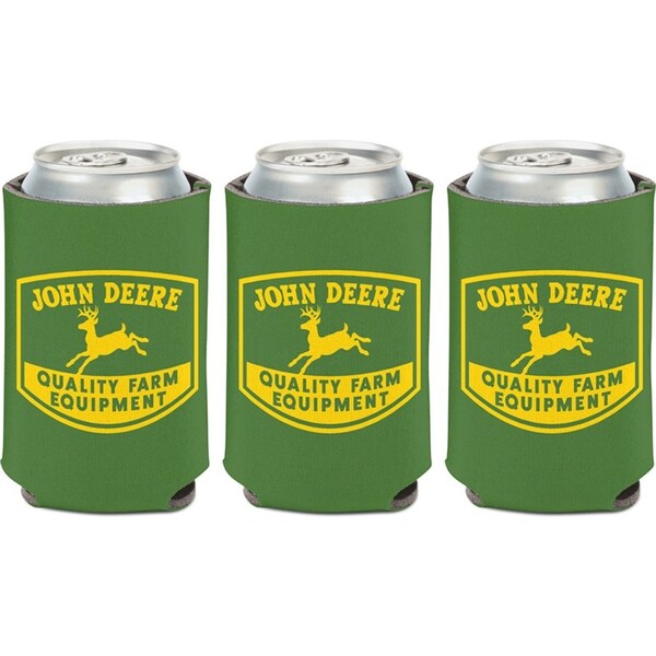 3PK John Deere Can Cooler/Stubbie Holder-Green w/ Retro Farm Logo 12oz/375ml