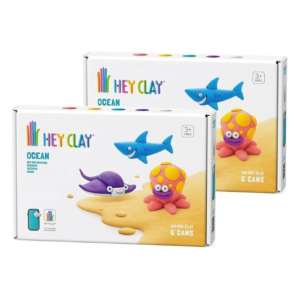 12pc Hey Clay Ocean Medium Kids/Childrens Modelling Clay Art/Craft Set 6-36m
