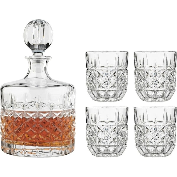 5pc Ecology Matis Glass Whiskey/Spirits Decanter Bottle/Glass Set 1.1L/250ml