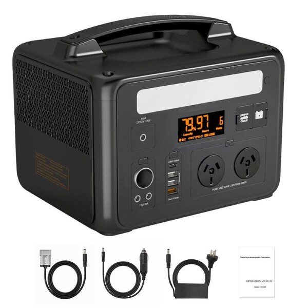 VoltX E600 600W 307Wh Power Station – LiFePO4 Battery, 10 Outputs, LED Light, Car Jump Starter