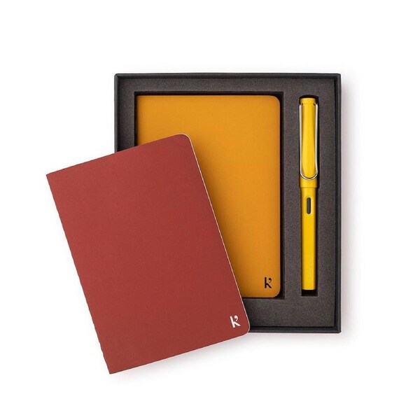 LAMY Fountain Pen Medium Yellow with Karst A6 Pocket Journals Tumeric and Pinot Gift Set
