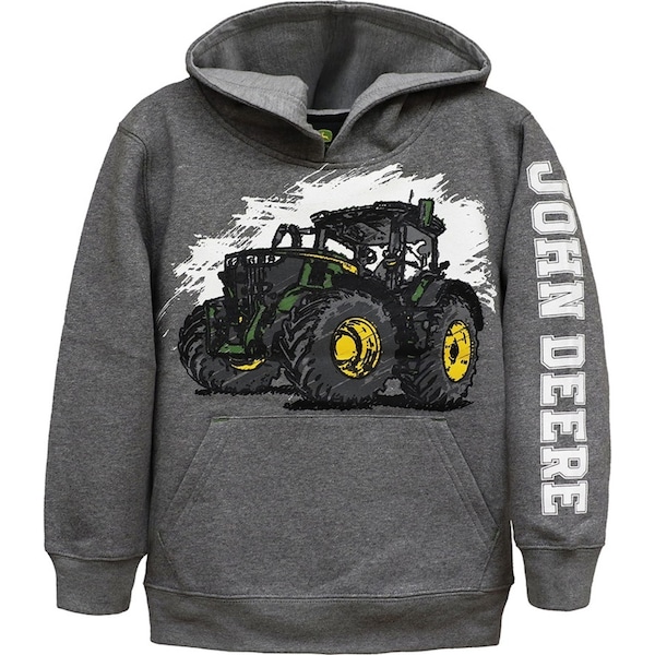 John Deere Sketch Tractor Fleece Pullover/Hoodie Kids/Childrens Size 5 Grey