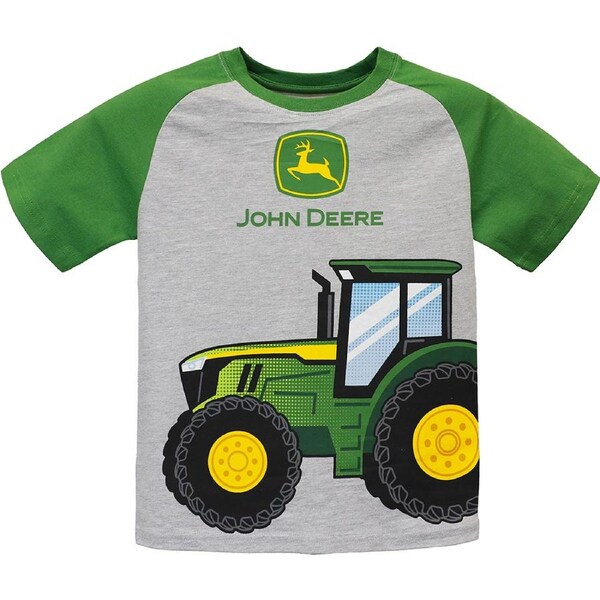John Deere Tractor Themed Cotton/Polyester T-Shirt/Tee Childrens Size 7 Grey