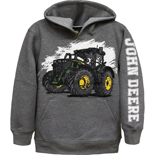 John Deere Sketch Tractor Fleece Pullover/Hoodie Kids/Childrens Size 7 Grey