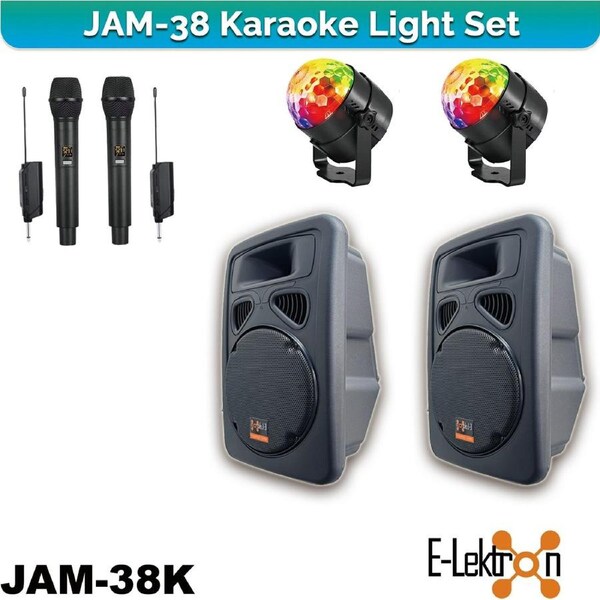 E-lektron JAM-30K 2X12 inch Bluetooth Speaker Set with 2 Linkable UHF Microphones Party light