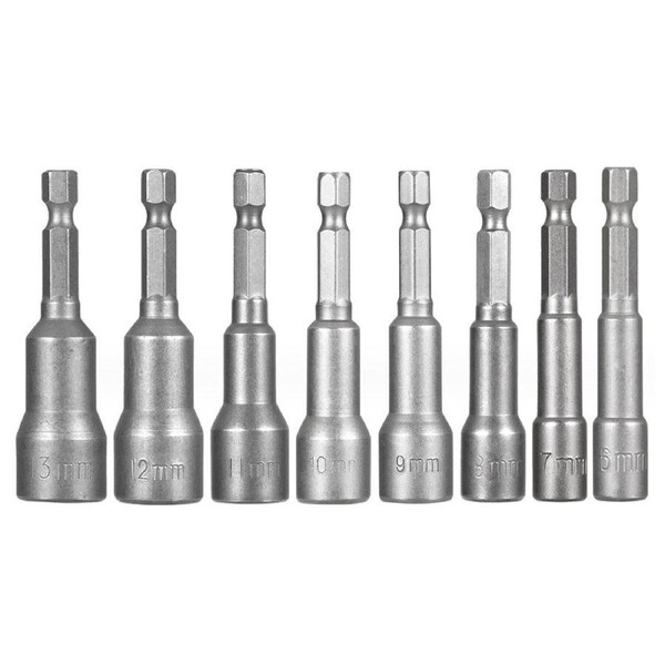 8-Piece Socket Magnetic Nut Driver Set Drill Bit Adapter 1/4'' Hex Shank 6-13MM
