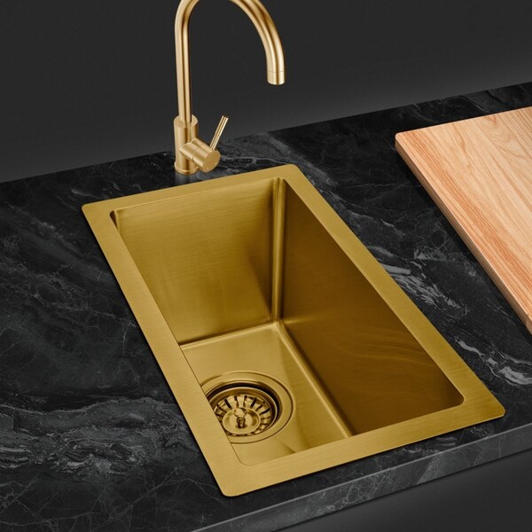 ACA 45x25CM Gold Kitchen Sink Handmade 304 Stainless Steel Laundry Sink Single Bowl