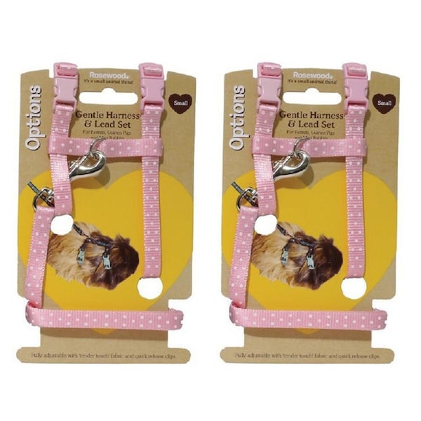 2x Rosewood Polka Dot Neck:20cm Chest:28cm Adjustable Harness & Lead S Assort