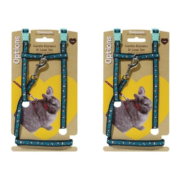 2x Rosewood Paw Print Chest: 25-41cm Adjustable Rabbit Harness & Lead Set L Asst