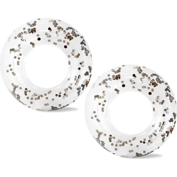 2PK Minnidip Clear Inflatable Pool/Beach Floating Ring w/Confetti Silver 107cm