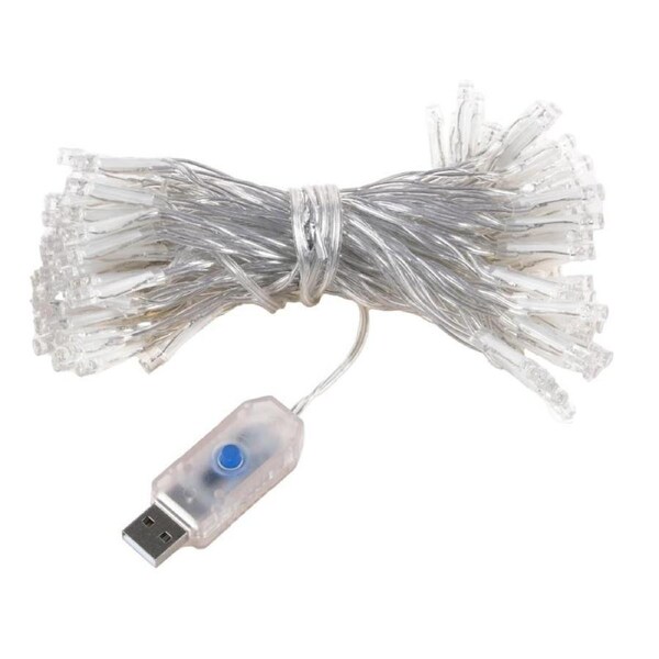 Illuminex Fairy Lights USB Operated 100 LED 10m Purple Colour 8 Functions Clear Wire