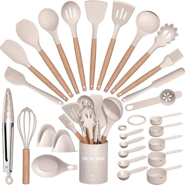 Set of 36 Silicone Utensils Set Wooden Cooking Kitchen Baking Cookware Gift