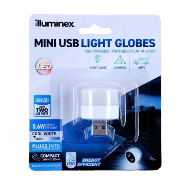 Mini LED Lamp Cool White USB Powered with 2 USB Ports 31mm x 37mm 0.6W 5V1A