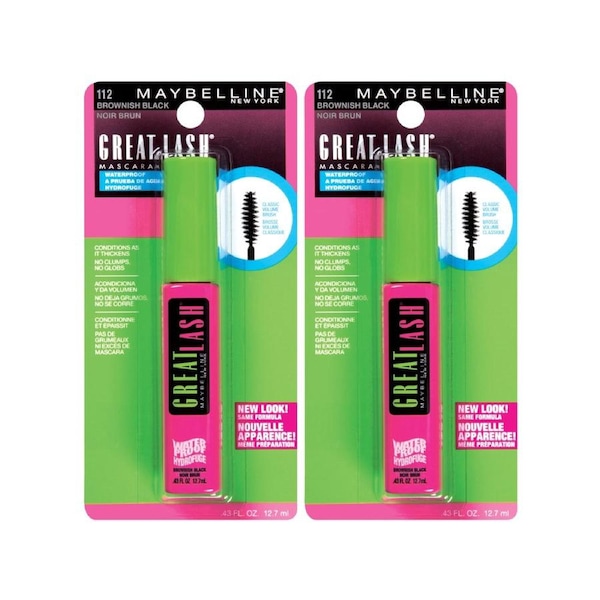 2x Maybelline Great Lash Waterproof Mascara 112 Brownish Black