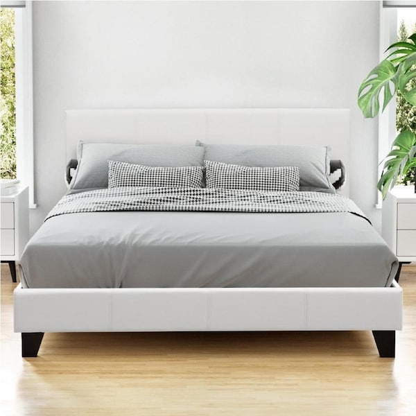 Artiss Bed Frame Queen Double Single King Single Mattress Base Wooden Fabric Leather Platform Double / White - Faux Leather