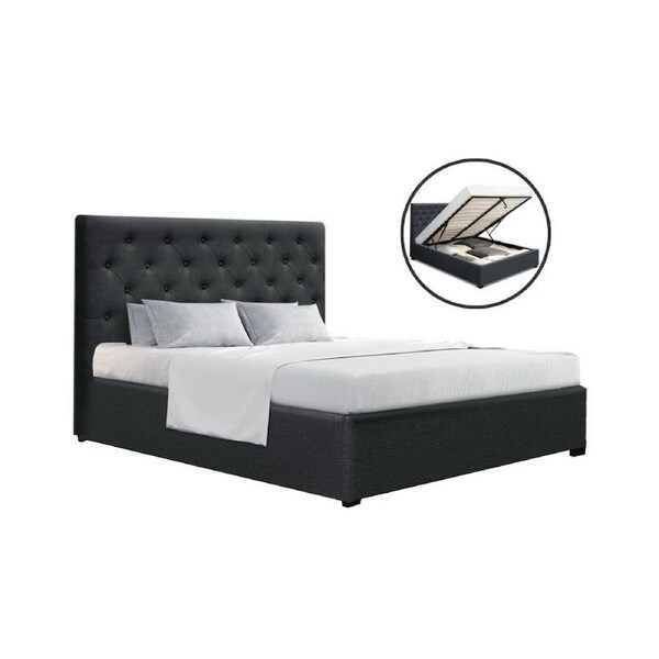 Artiss Bed Frame King Queen Double Single Size Mattress Base Gaslift Storage Wooden Platform Double / Charcoal