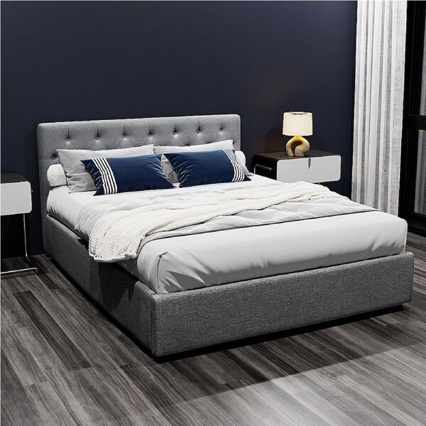 Artiss Bed Frame King Queen Double Single Size Mattress Base Gaslift Storage Wooden Platform Queen / Grey