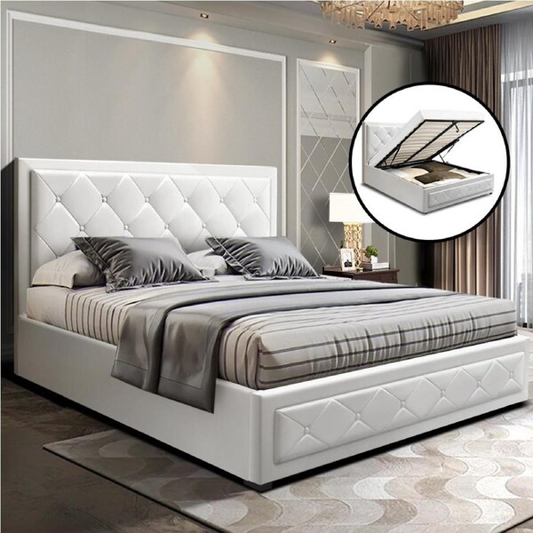 216x160 Artiss Bed Frame Queen King Single Double Size Gas Lift Tiyo Double / White