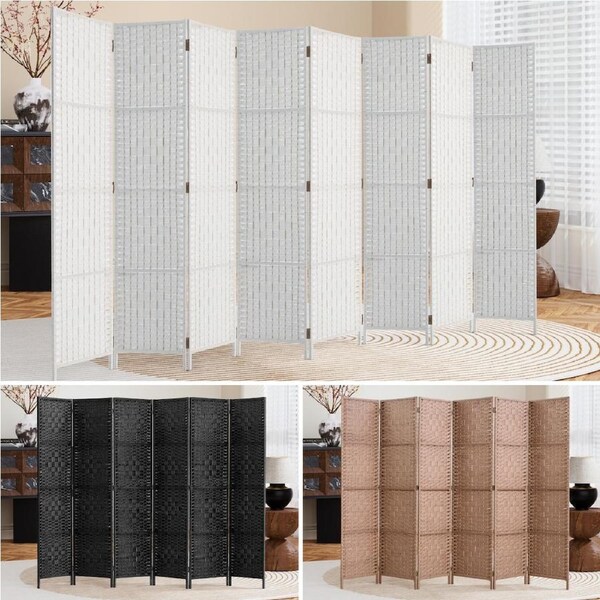 3/4/6/8 Panel Artiss Room Divider Screen Wooden Doors Foldable Black/White/Wood Retro Black - 4 Panels