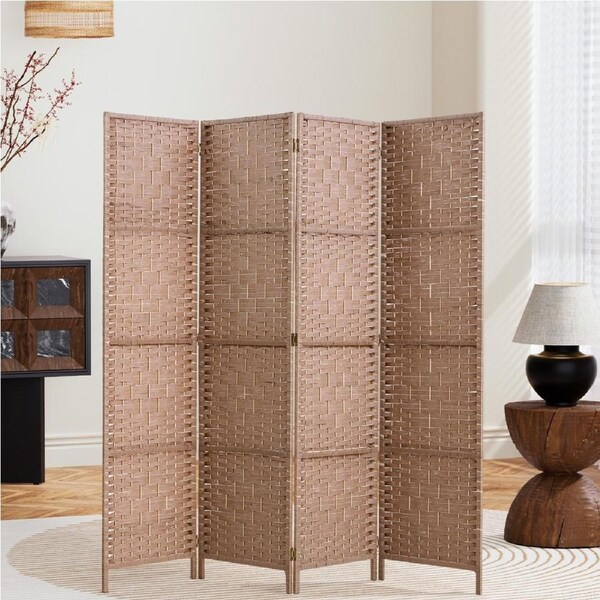 3/4/6/8 Panel Artiss Room Divider Screen Wooden Doors Foldable Black/White/Wood Retro Natural - 4 Panels