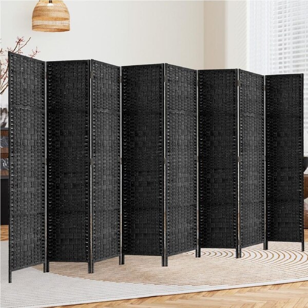 3/4/6/8 Panel Artiss Room Divider Screen Wooden Doors Foldable Black/White/Wood Retro Black - 8 Panels