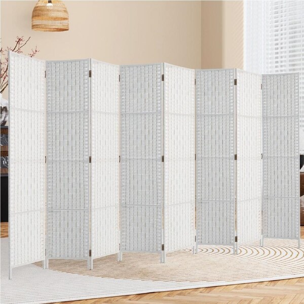3/4/6/8 Panel Artiss Room Divider Screen Wooden Doors Foldable Black/White/Wood Retro White - 8 Panels