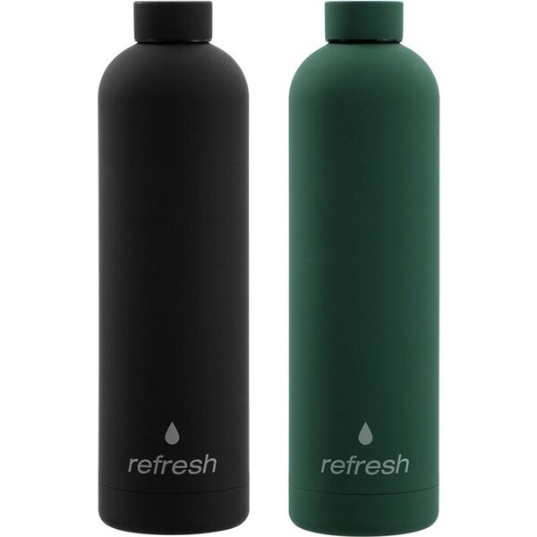 2x Lemon & Lime 1L SS Refresh Insulated Drinking Bottle Double Wall Assorted