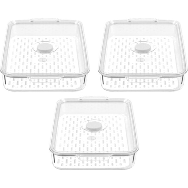 3x Boxsweden Crystal 2.8L/33.5cm Green Saver Fresh Storer Rect Container Clear