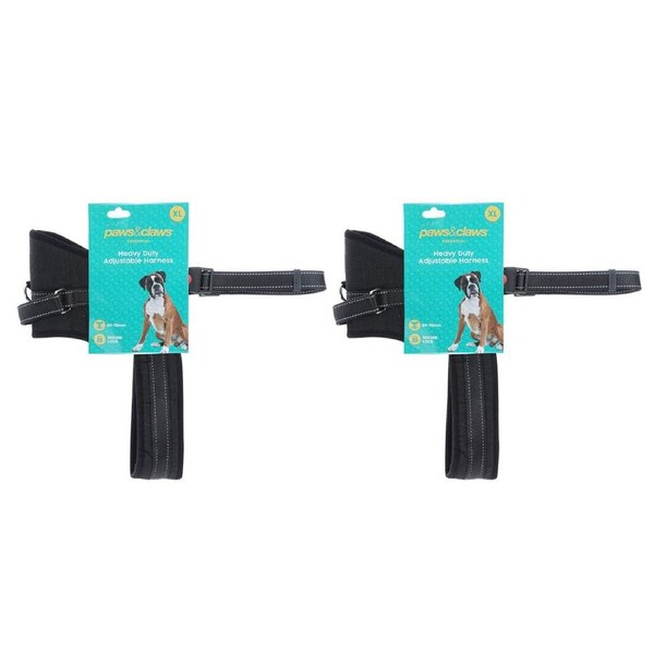 2x Paws & Claws 100cm Adjustable Strong Soft Padded Pet Harness Dog Vest XL BLK