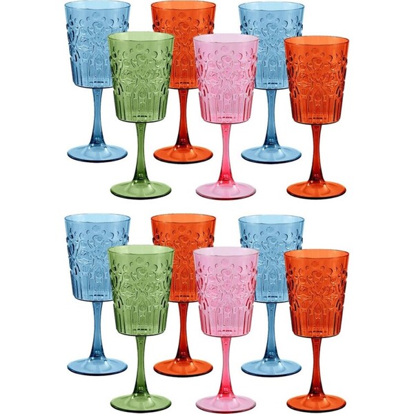 12x Lemon & Lime Floral Deco 390ml Plastic Red Wine Glass Goblet Drinking Asst