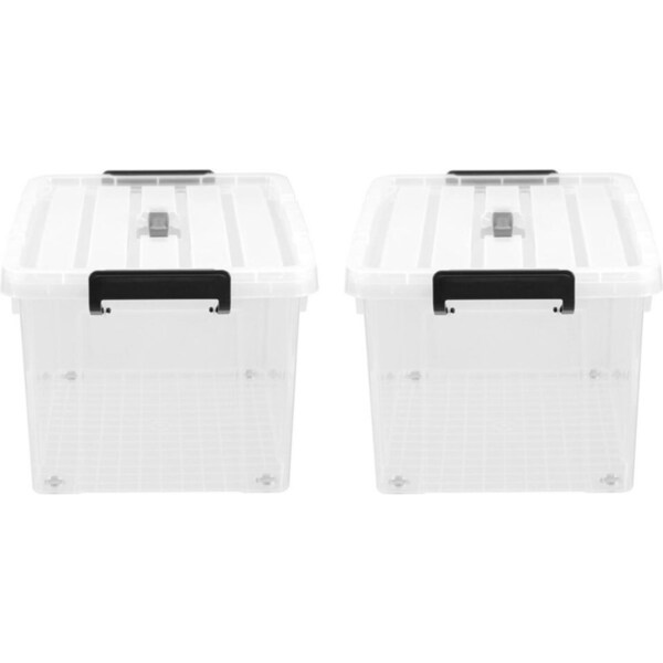 2x Boxsweden Dura 51cm/43L Carry Box w/ Wheels/Lid Storage Home Organiser White
