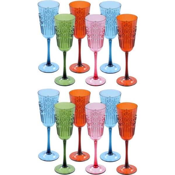 12x Lemon & Lime Floral Deco 320ml Plastic Champagne Glass Goblet Stemware Asst