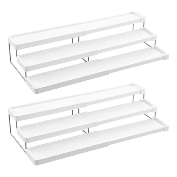 2x Boxsweden Brite 53cm Extendable 3-Tier Spice Rack Kitchen Condiment Shelf WHT