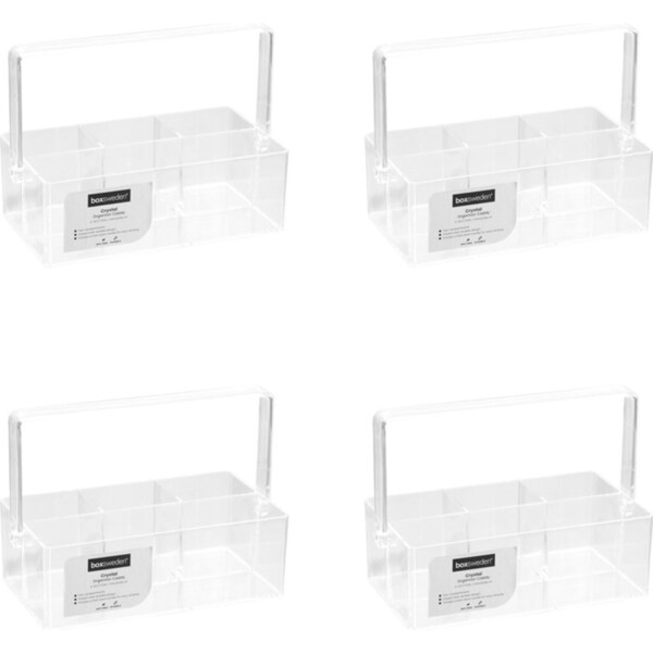 4x Boxsweden 24cm Crystal 4-Compartment Organiser Caddy w/ Folding Handle Clear